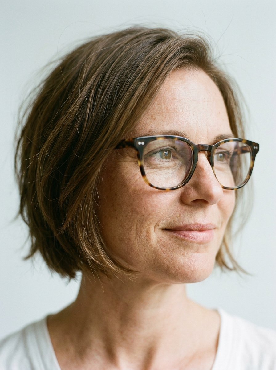 Moderner natürlicher Kurzhaarschnitt mit Brille als Kurzhaarfrisuren mit Brille Inspiration 2026